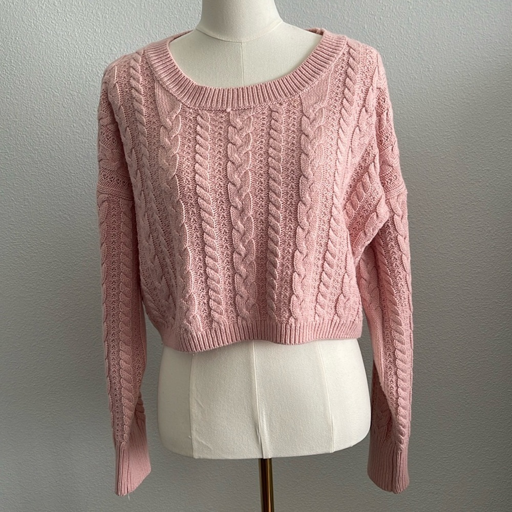 Better Be Pink Cable Knit Cropped Sweater Size Large
